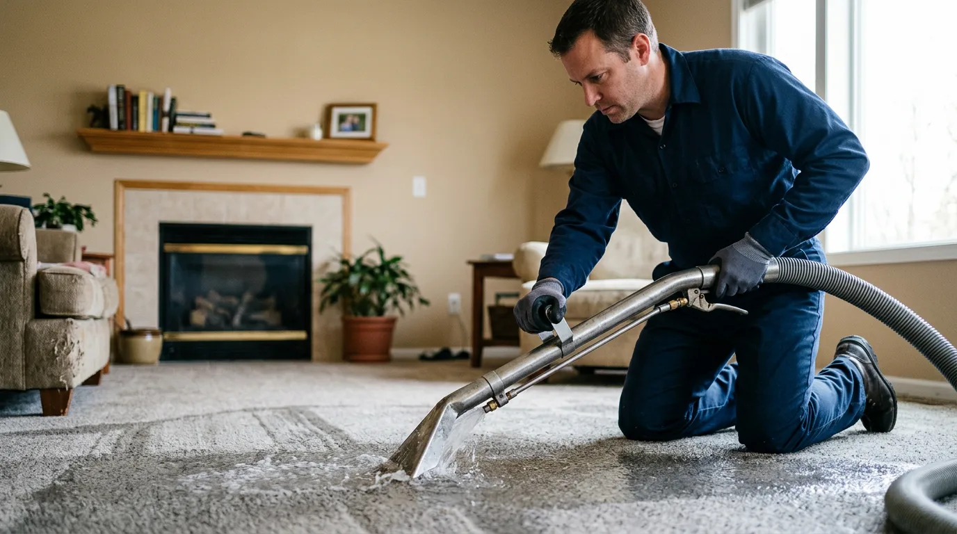 Water damage restoration technician working near Buckfield, ME